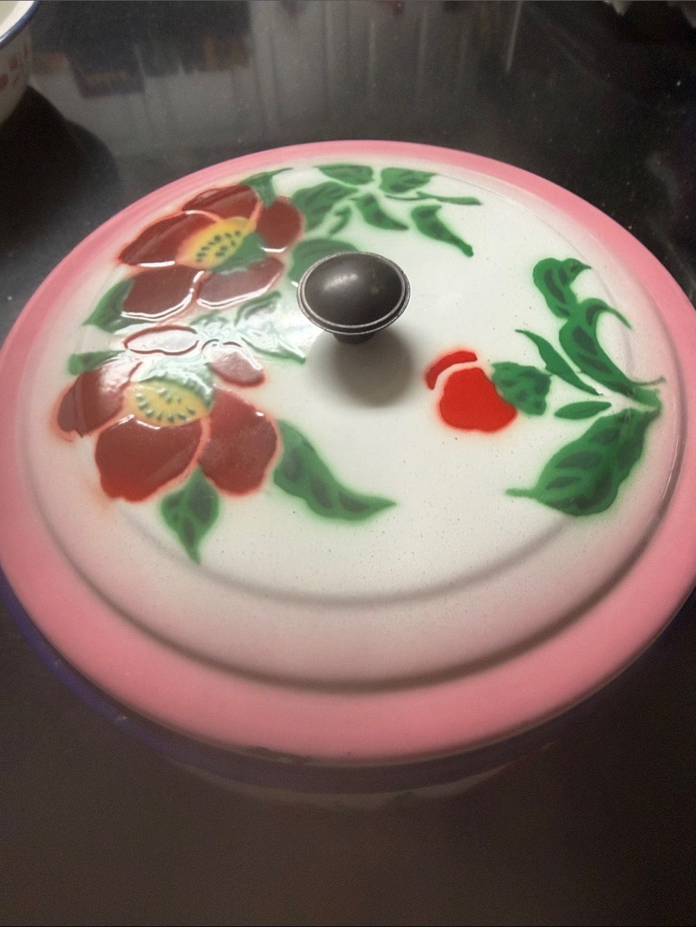 Floral Ceramic Covered Casserole in Pink and White